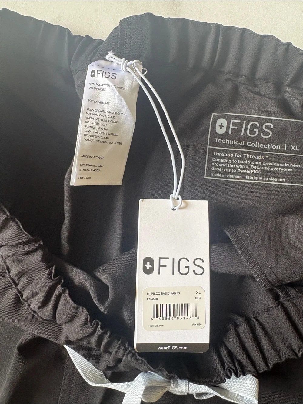 Figs Men's Black Drawstring Straight Leg Wcrubs